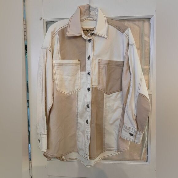 Free People We the Free Ivory Mountain Roads Denim Shirt NWOT - Picture 11 of 12